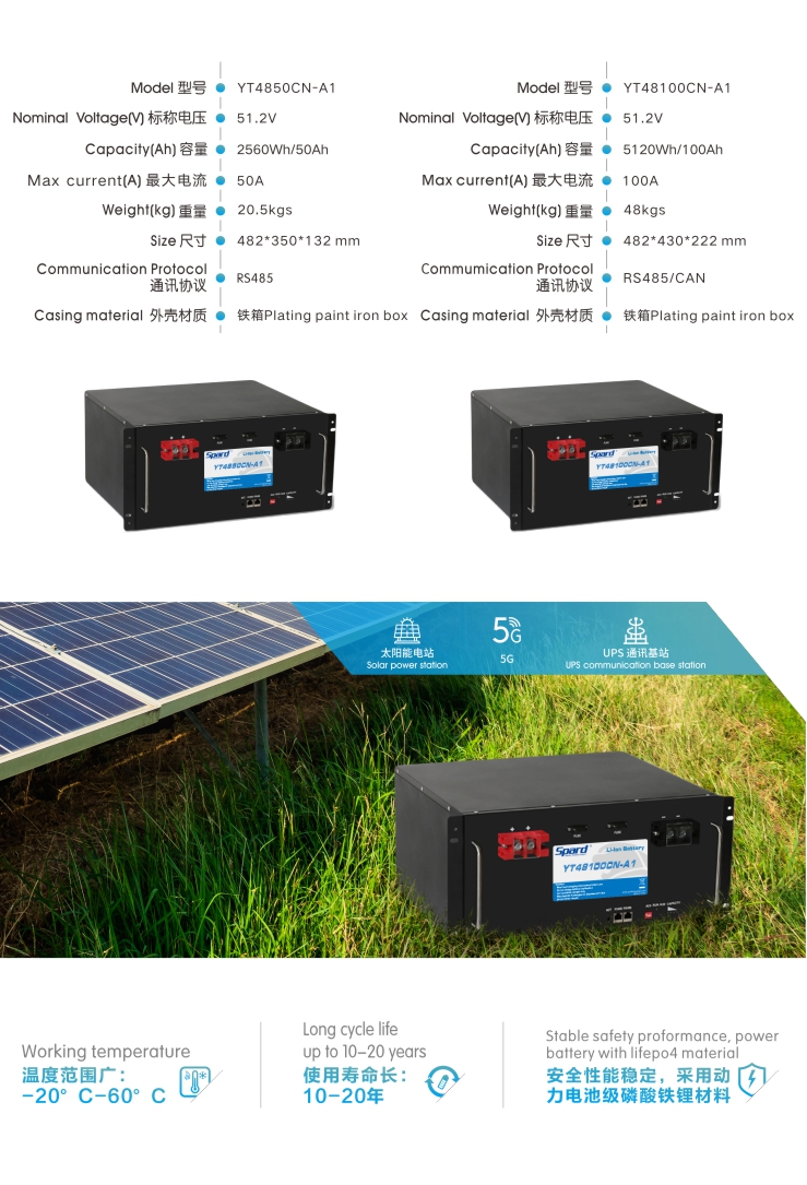 世豹儲能電池-YT4850CN-YT48100CN,溫度范圍廣:-20℃-60℃,使用壽命長:10-20年,安全性能穩(wěn)定,采用動力電池級磷酸鐵鋰材料